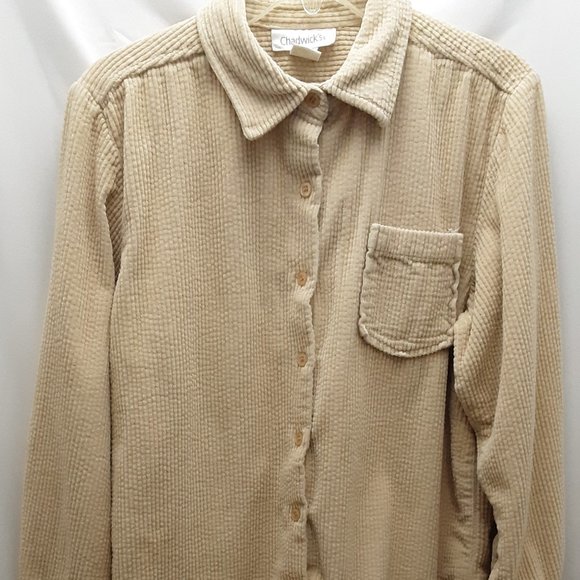 Chadwick's Cream Colored Corduroy Shirt Jacket Shacket Womens Med Cotton - Picture 1 of 15